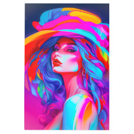 ネオンポップ・アートのアートポートレート メタルプリント