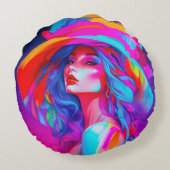 ネオンポップ・アートのアートポートレート ラウンドクッション (裏面)