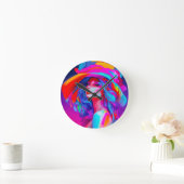 ネオンポップ・アートのアートポートレート ラウンド壁時計 (ホーム)