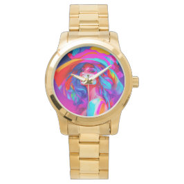 ネオンポップ・アートのアートポートレート 腕時計