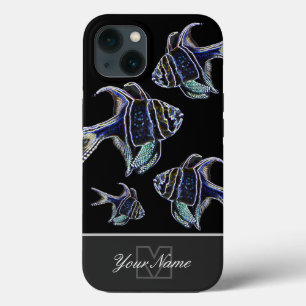 ネオンポップ・アートのアート水族館の魚とモノグラム! iPhone 13ケース