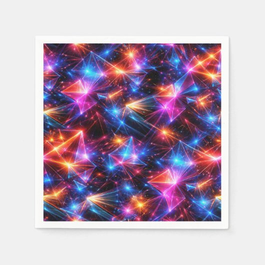 ネオンポリゴン抽象的爆発アート スタンダードカクテルナプキン (正面)