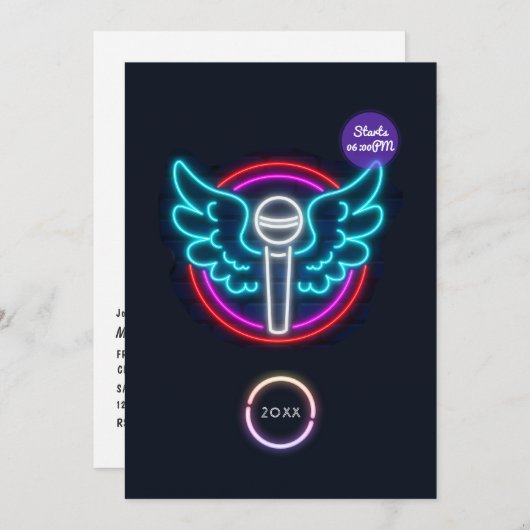 ネオンマイク卒業パーティー招待状 招待状 (正面/裏面)