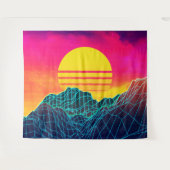 ネオンマウンテンのある80年代のVaporwave風景 タペストリー (正面(横))