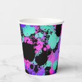 ネオンマゼンタパープルティール（緑がかった色）絵を描（ばちゃばちゃ）跳ねる誕生日 紙コップ (裏面)