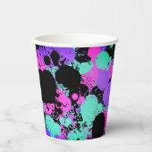 ネオンマゼンタパープルティール（緑がかった色）絵を描（ばちゃばちゃ）跳ねる誕生日 紙コップ (正面)
