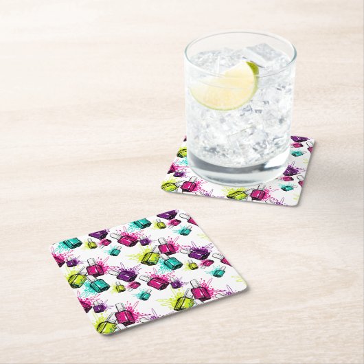 ネオンマニキュアパターン スクエアペーパーコースター (インサイチュ)