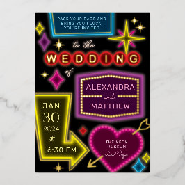 ネオンマーキーシンボルや象徴ラスベガス結婚ズ 箔招待状