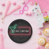ネオンマーキーHappy Hourサイン ペーパープレート (パーティー)