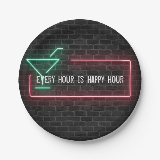 ネオンマーキーHappy Hourサイン ペーパープレート (正面)