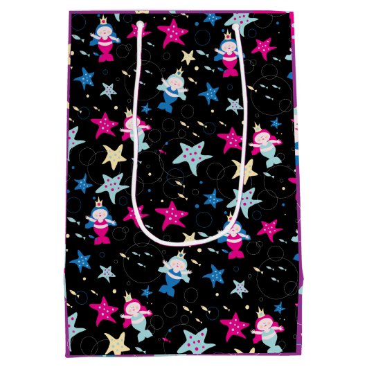 ネオンマーメイドシーライフフィッシュヒトデ誕生日パーティー ミディアムペーパーバッグ (裏面)