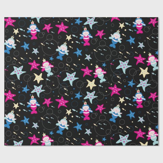 ネオンマーメイドシーライフフィッシュヒトデ誕生日パーティー ラッピングペーパー (フラット)