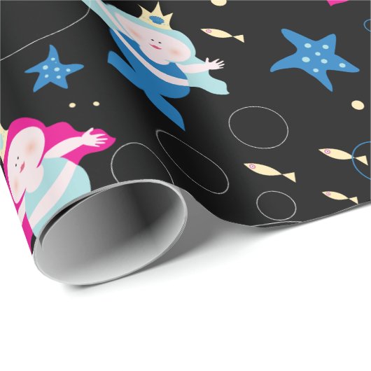 ネオンマーメイドシーライフフィッシュヒトデ誕生日パーティー ラッピングペーパー (ロールコーナー)