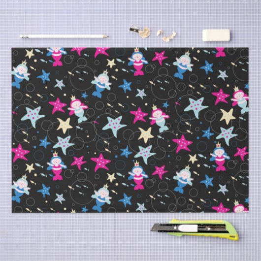 ネオンマーメイドシーライフフィッシュヒトデ誕生日パーティー 薄葉紙 (クラフト)