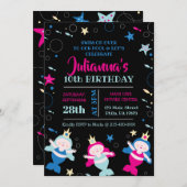 ネオンマーメイドスイムシーライフ誕生日プールパーティー 招待状 (正面/裏面)