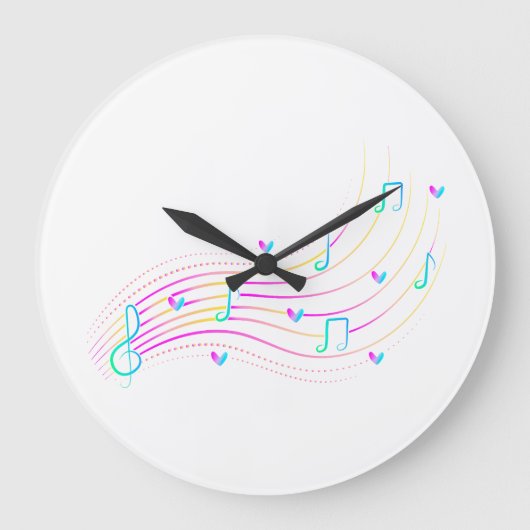 ネオンミュージカルノートウェーブクリップアート ラージ壁時計 (正面)