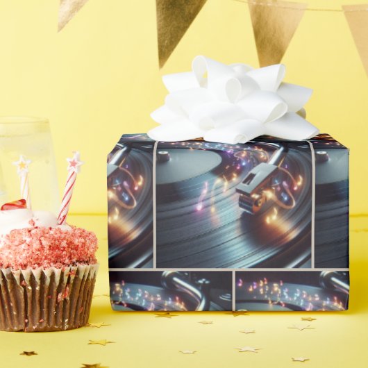 ネオンミュージカルノートオンターンテーブル ラッピングペーパー (誕生日パーティー)