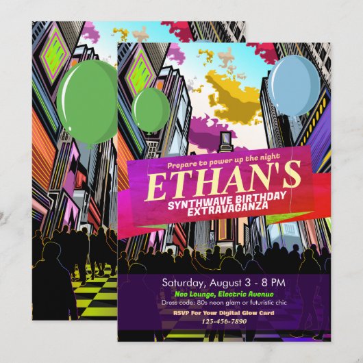 ネオンメトロポリスシティ ライト バースデー インビテーション (正面/裏面)
