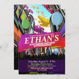 ネオンメトロポリスシティ ライト バースデー インビテーション