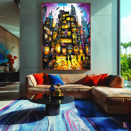 ネオンメトロポリス – 超現実的な都市の夜景 ポスター