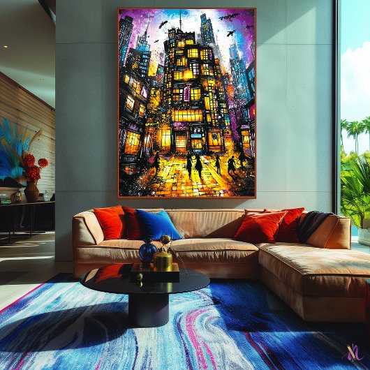 ネオンメトロポリス – 超現実的な都市の夜景 ポスター