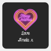 ネオンメリークリスマスパーソナライズされた スクエアシール (正面)