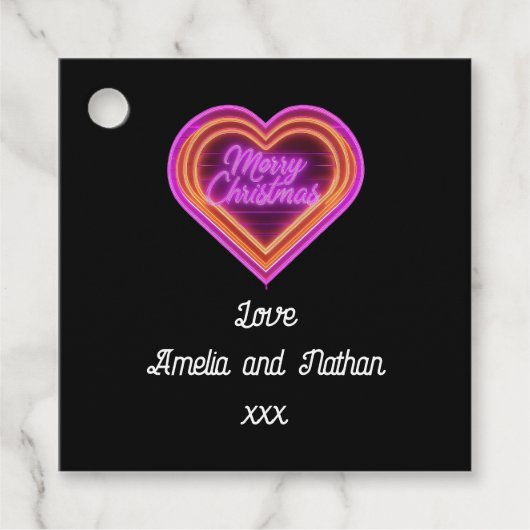 ネオンメリークリスマスパーソナライズされた フェイバータグ (正面)