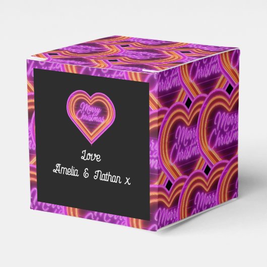 ネオンメリークリスマスパーソナライズされた フェイバーボックス (正面サイド)