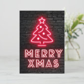 ネオンメリークリスマスレッドツリーブラックブリックウォール シーズンカード (スタンド正面)