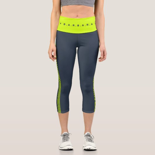 ネオンモダンイエローダークネイビースターズストライプズ カプリレギンス (正面)