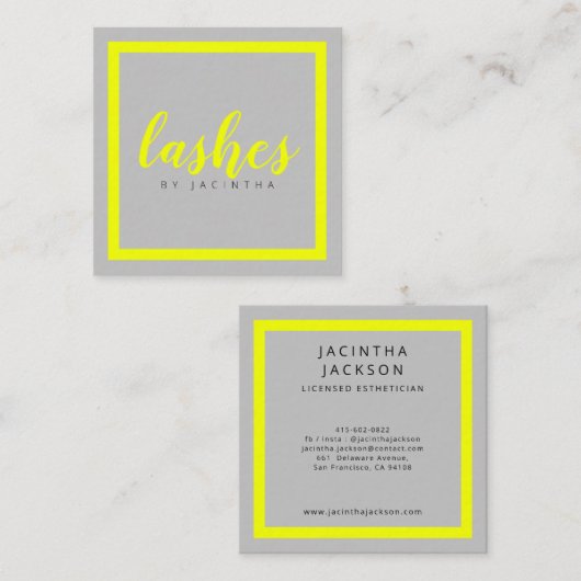 ネオンモダンイエロー美しいラッシュエステティシャンスクア スクエア名刺 (正面/裏面)