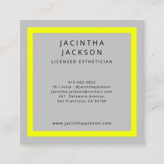 ネオンモダンイエロー美しいラッシュエステティシャンスクア スクエア名刺 (裏面)