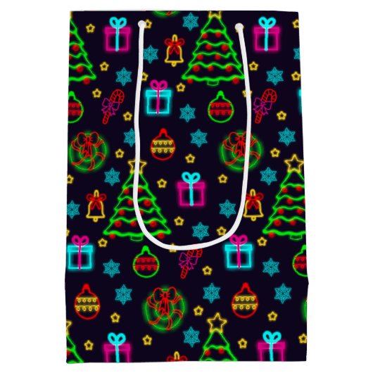 ネオンモダンカラフルライトクリスマス ミディアムペーパーバッグ (裏面)