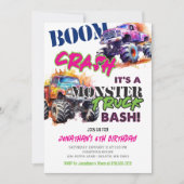 ネオンモダンカラーズモンスタートラック誕生日 招待状 (正面)