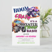 ネオンモダンカラーズモンスタートラック誕生日 招待状 (スタンド正面)