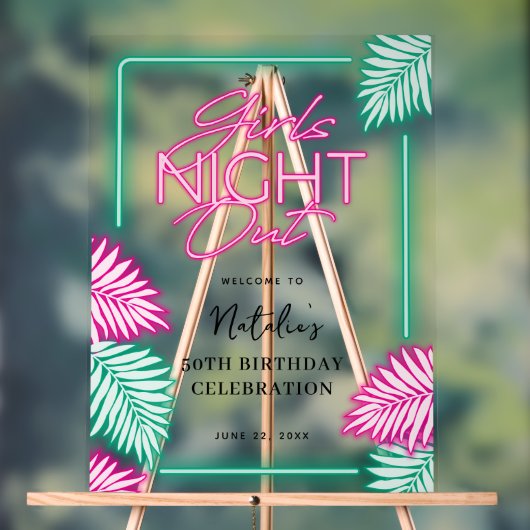 ネオンモダンガールズナイトアウト誕生日へようこそ アクリルサイン (ニュートラル)