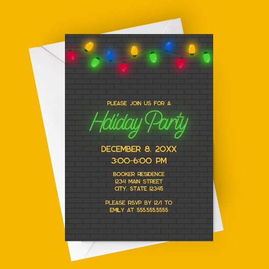ネオンモダンクリスマスライトホリデーパーティー 招待状