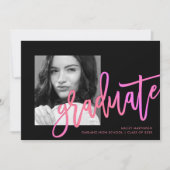 ネオンモダングラデーションタイポグラフィピンク写真卒業 招待状 (正面)