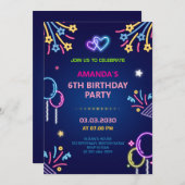 ネオンモダングローガールバースデーパーティーへの招待 シーズンカード (正面/裏面)