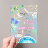 ネオンモダングロー水カラープールパーティー誕生日 アクリル招待状 (インサイチュ (ポータブル))