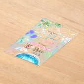 ネオンモダングロー水カラープールパーティー誕生日 アクリル招待状 (レイダウン)