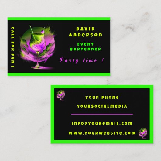 ネオンモダンパーティー時間パーソナライズされたプロフェッショナル 名刺 (正面/裏面)