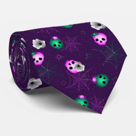 ネオンモダンピンクと緑のスカル ネクタイ