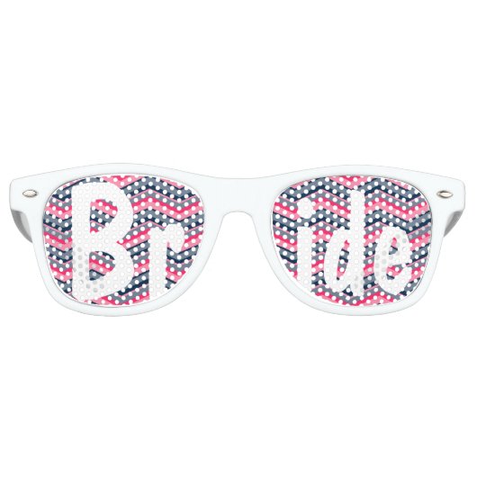 ネオンモダンピンクのネイビー結婚ブルーシェブロンの花嫁 レトロサングラス (正面)