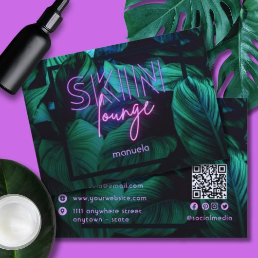 ネオンモダンピンクスキンラウンジQRコードプロフェッショナル 名刺