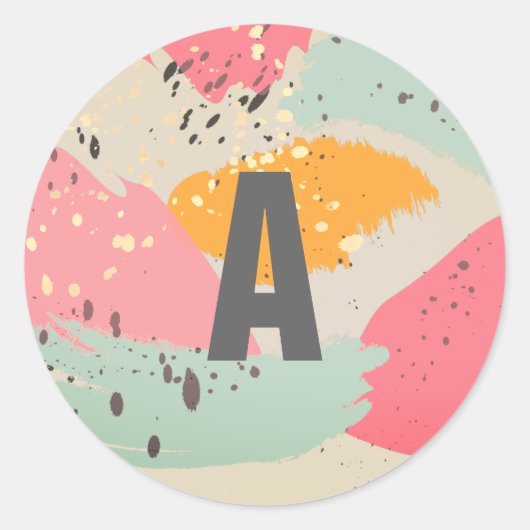 ネオンモダンピンクブラシストロークモノグラムシール ラウンドシール (正面)