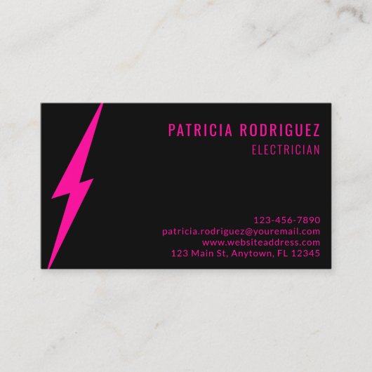 ネオンモダンピンク照明カスタム電気技師 名刺 (正面)
