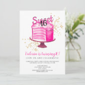 ネオンモダンピンク金ゴールドケーキ切りガーリー取り甘い16 招待状 (スタンド正面)