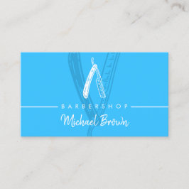 ネオンモダンブルー理容師カミソリデザイン 名刺