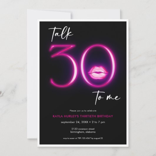ネオンモダンミニマルピンクリップトークサーティ誕生日 招待状 (正面)